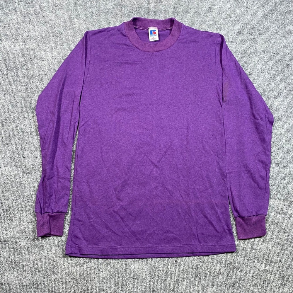 Vintage Russell Athletic Long‎ Sleeve T-Shirt Purple Mens S Made in USA